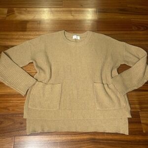 Melloday‎ Women's Tan Knit Sweater Pullover Pockets Casual Comfy Size S